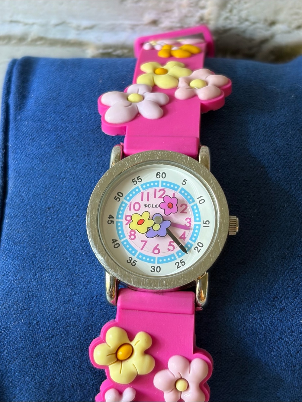 Solo Time Pink Floral Silicone Kids Watch with Colorful Flowers - Picture 3 of 6